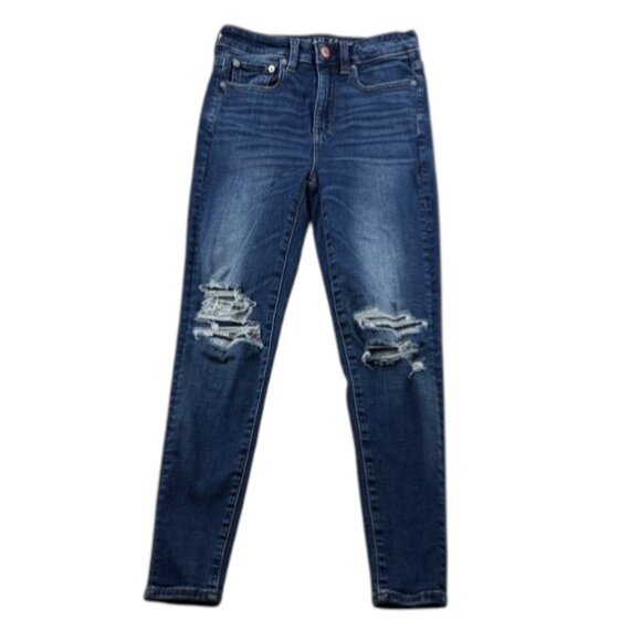 American Eagle Hi-Rise Jeggings Distressed Skinny Jeans Size 2 Short - Picture 1 of 13